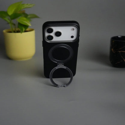 iPhone 17 Pro PU Leather Case with Metal Camera Frame & 360° Rotating Metal Stand