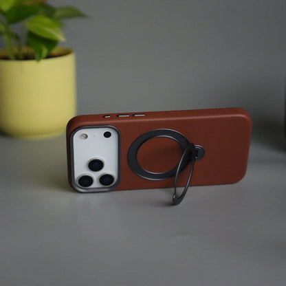 iPhone 17 Pro Max PU Leather Case with Metal Camera Frame & 360° Rotating Metal Stand