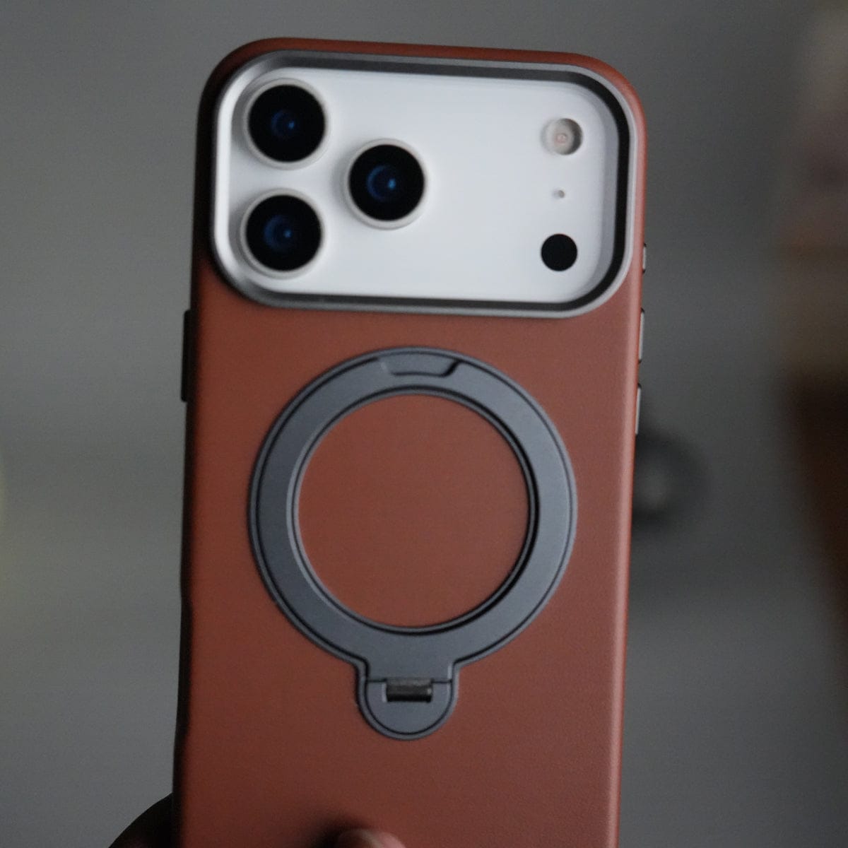 iPhone 17 Pro Max PU Leather Case with Metal Camera Frame & 360° Rotating Metal Stand