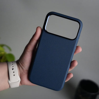 iPhone 17 Pro PU Leather Case with Metal Camera Frame & Built-in MagSafe Back Cover