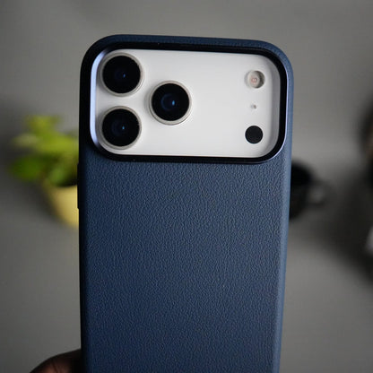 iPhone 17 Pro PU Leather Case with Metal Camera Frame & Built-in MagSafe Back Cover