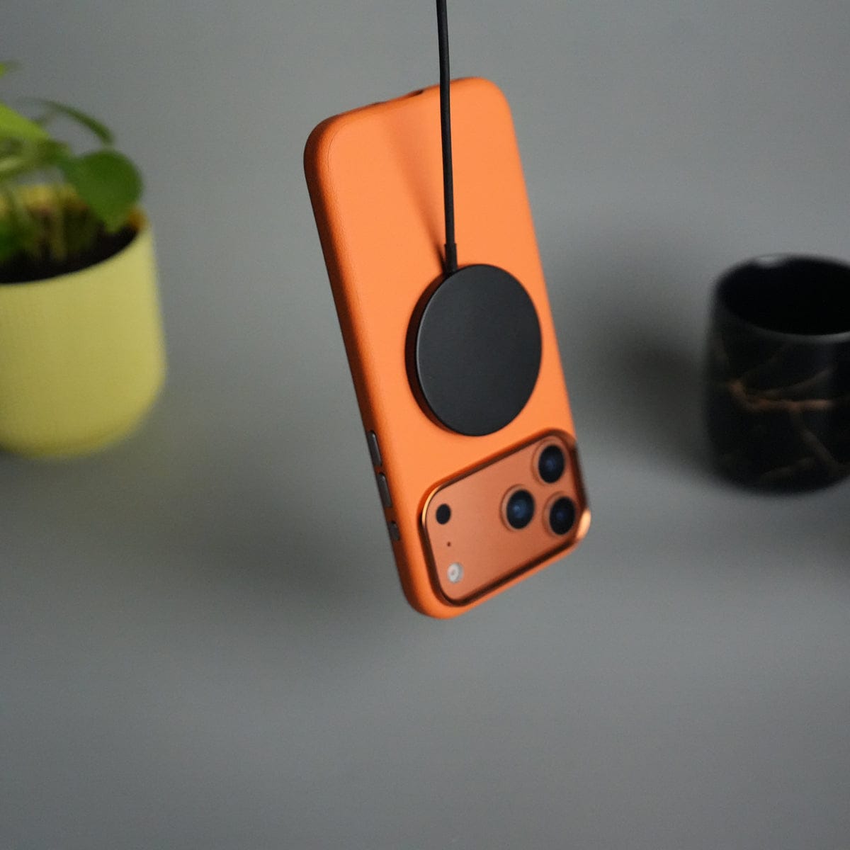 iPhone 17 Pro PU Leather Case with Metal Camera Frame & Built-in MagSafe Back Cover