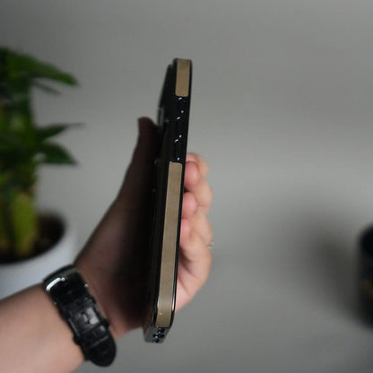 iPhone 17 Pro PU Leather Chrome Side Case With Ring Metal Stand