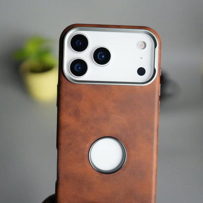 iPhone 17 Pro PU Leather Logo Cut MagSafe Case | Metal Camera Frame with Premium Finish