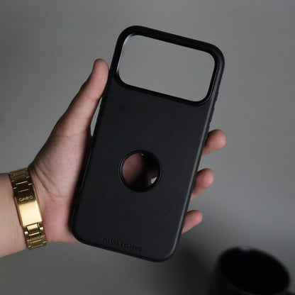 iPhone 17 Pro PU Leather Logo Cut Plain Case Premium Finish Cover