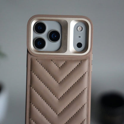 iPhone 17 Pro PUFF Leather Metallic Camera Frame Case Cover