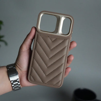 iPhone 17 Pro PUFF Leather Metallic Camera Frame Case Cover