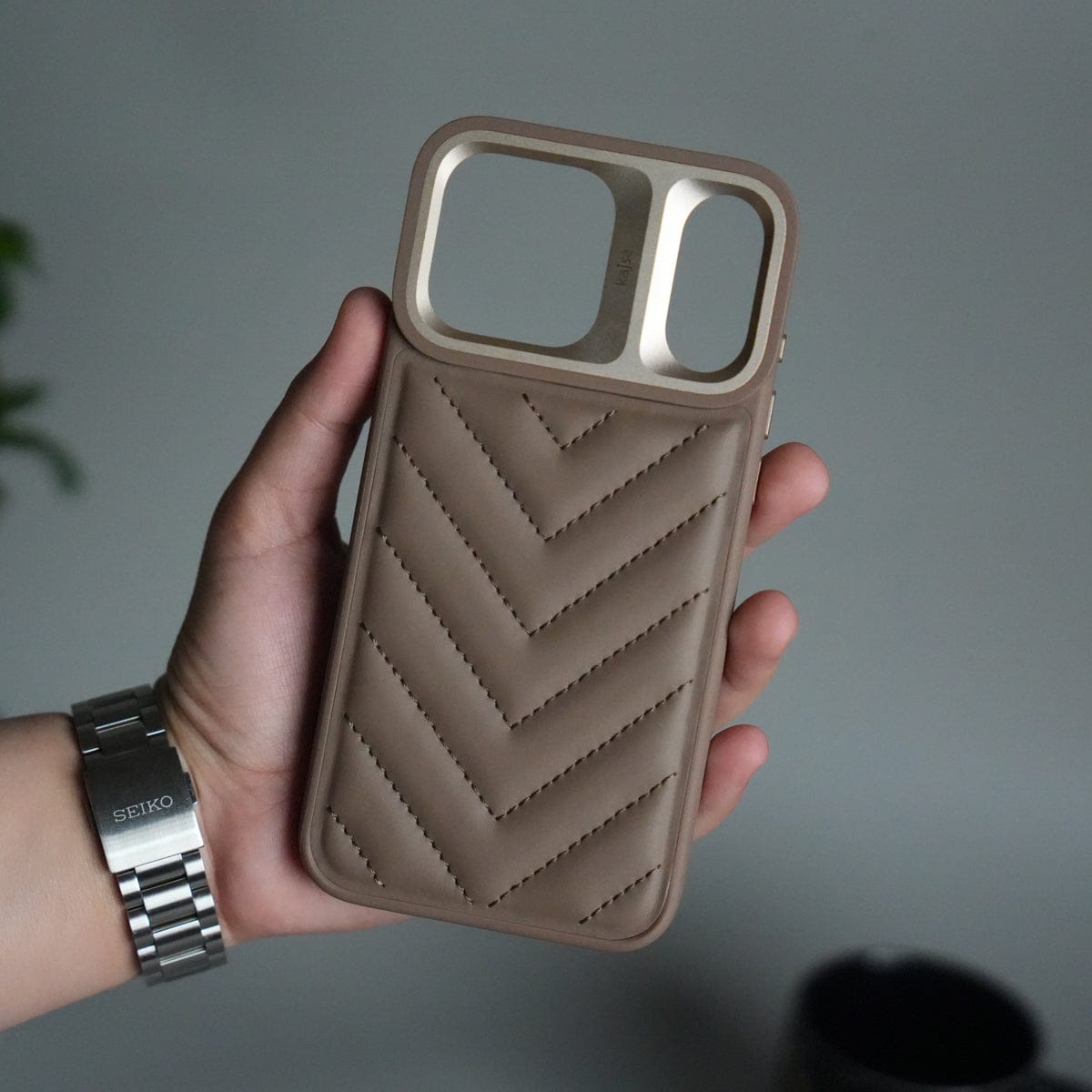 iPhone 17 Pro PUFF Leather Metallic Camera Frame Case Cover