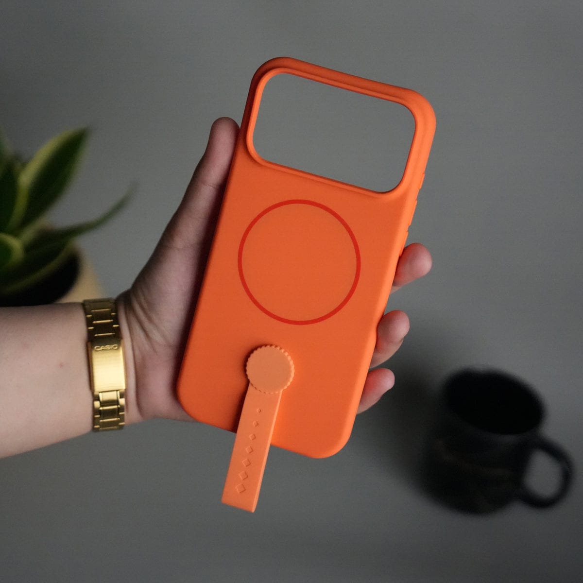 iPhone 17 Pro Max Silicone Case | Magnetic Ring | Silicone Rotating Grip Strap Cover