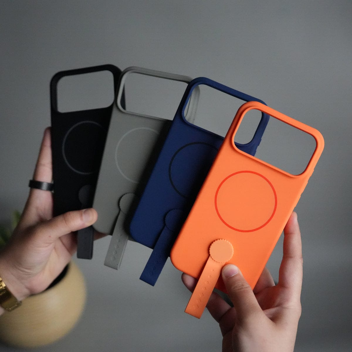 iPhone 17 Pro Max Silicone Case | Magnetic Ring | Silicone Rotating Grip Strap Cover