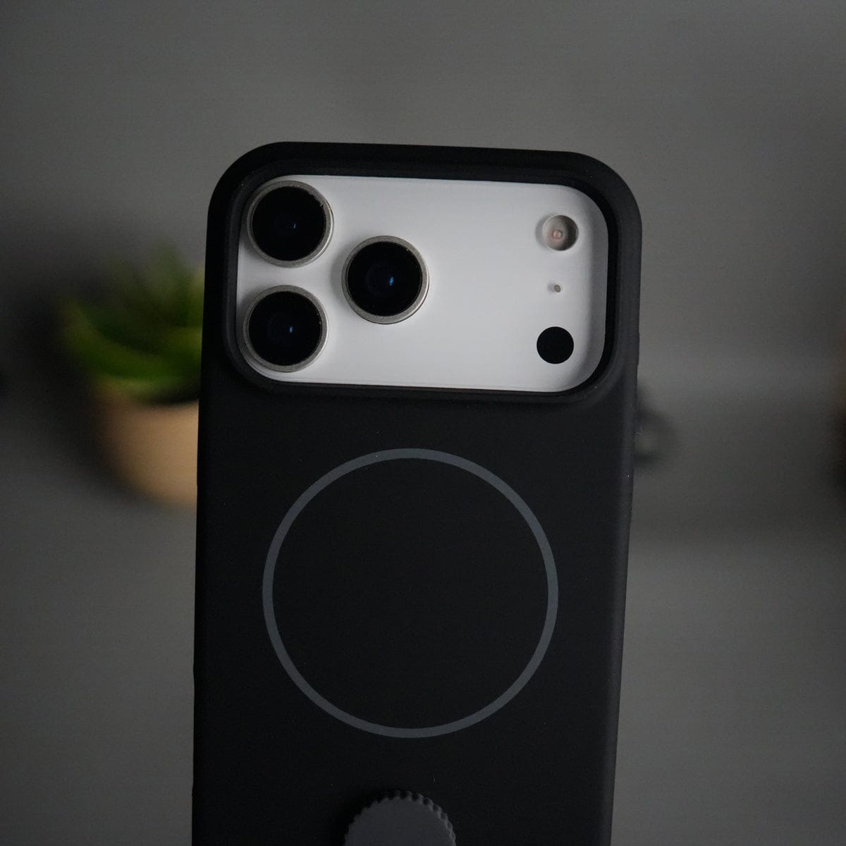 iPhone 17 Pro Max Silicone Case | Magnetic Ring | Silicone Rotating Grip Strap Cover