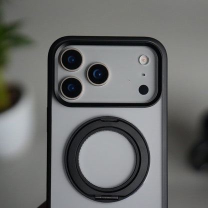 iPhone 17 Pro Max Transparent Magnetic Ring Case | Frosted Shockproof Kickstand Cover