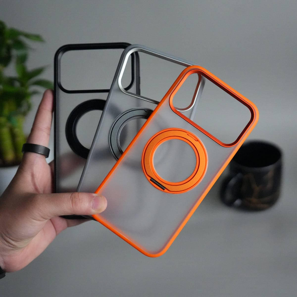 iPhone 17 Pro Transparent Magnetic Ring Case | Frosted Shockproof Kickstand Cover