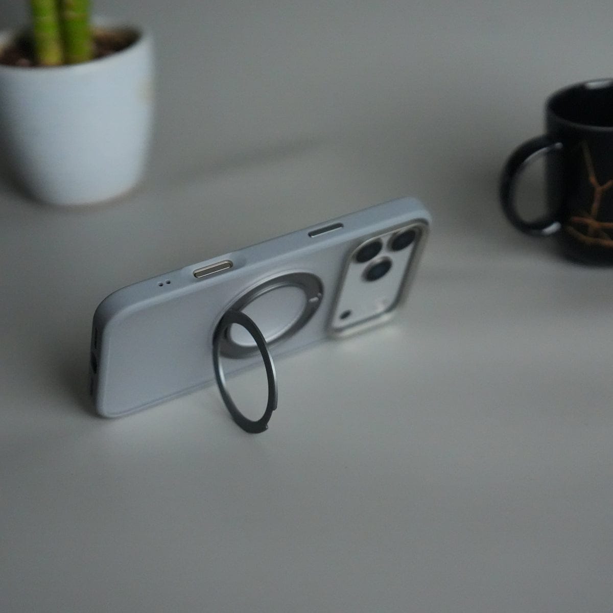 iPhone 17 Pro Transparent Magnetic Ring Case | Frosted Shockproof Kickstand Cover