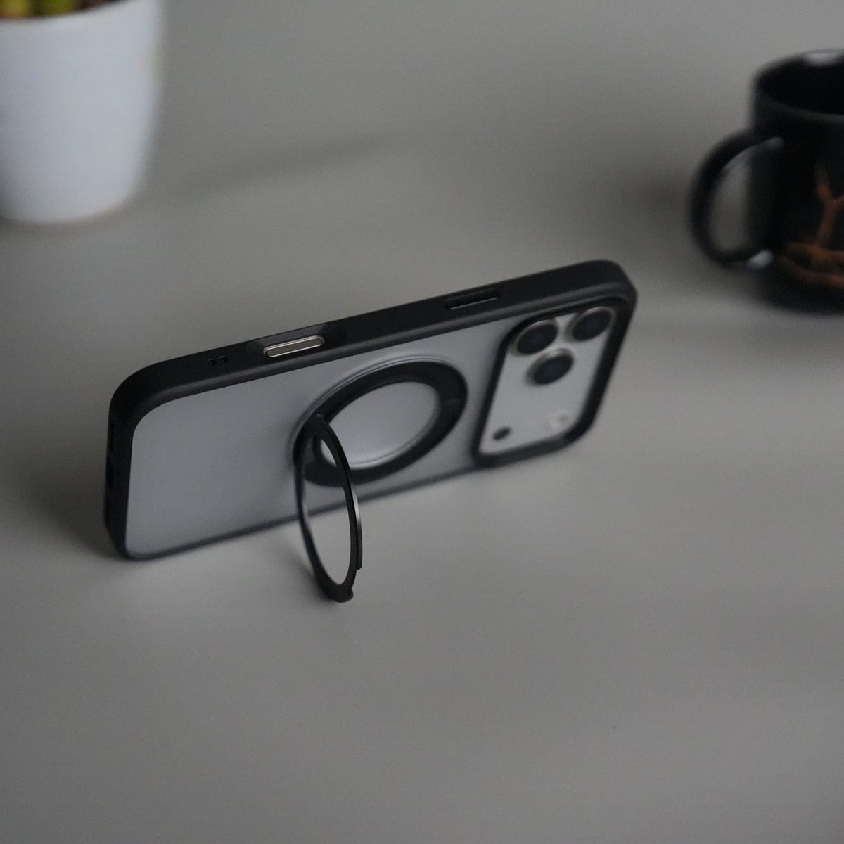 iPhone 17 Pro Transparent Magnetic Ring Case | Frosted Shockproof Kickstand Cover