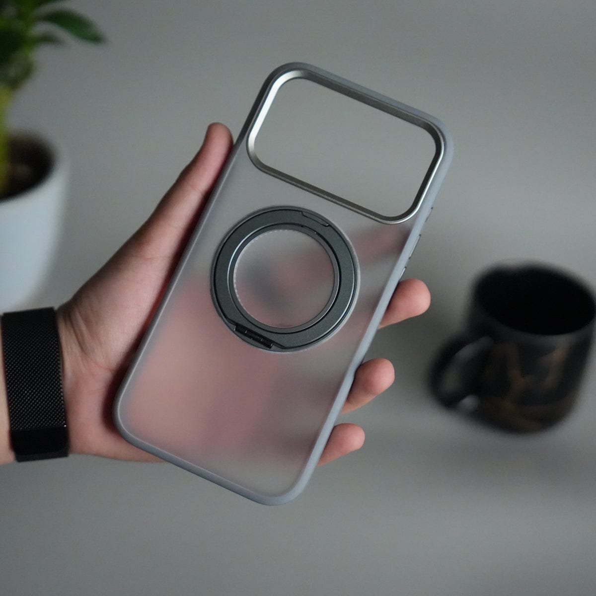 iPhone 17 Pro Transparent Magnetic Ring Case | Frosted Shockproof Kickstand Cover