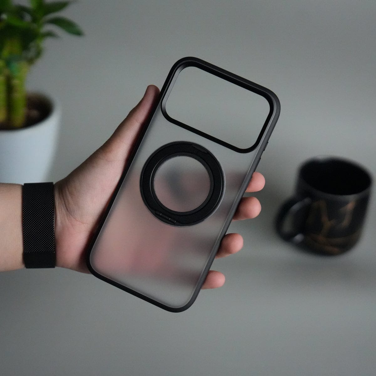 iPhone 17 Pro Transparent Magnetic Ring Case | Frosted Shockproof Kickstand Cover