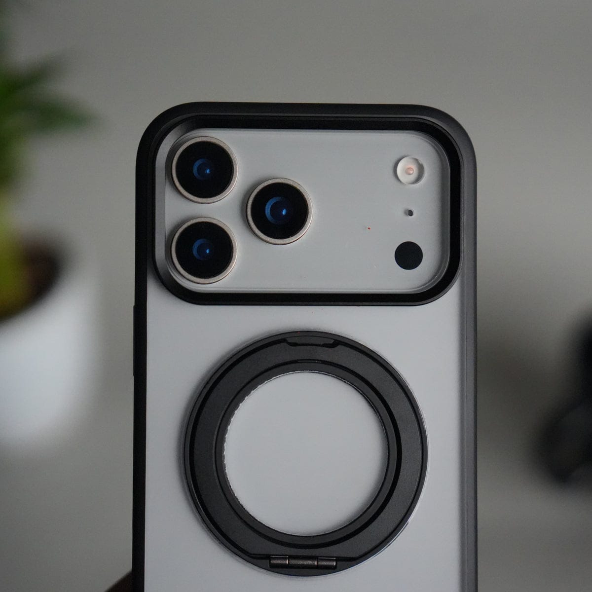 iPhone 17 Pro Transparent Magnetic Ring Case | Frosted Shockproof Kickstand Cover
