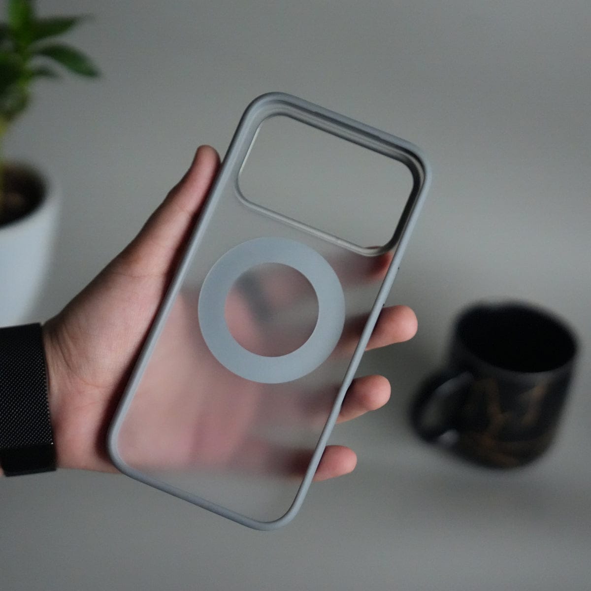 iPhone 17 Pro Transparent Magnetic Ring Case | Frosted Shockproof Kickstand Cover