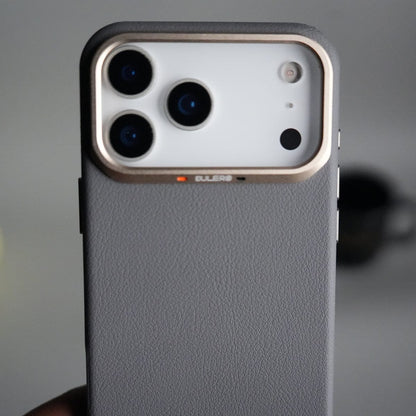iPhone 17 Pro Max PU Leather Case with Metal Camera Frame