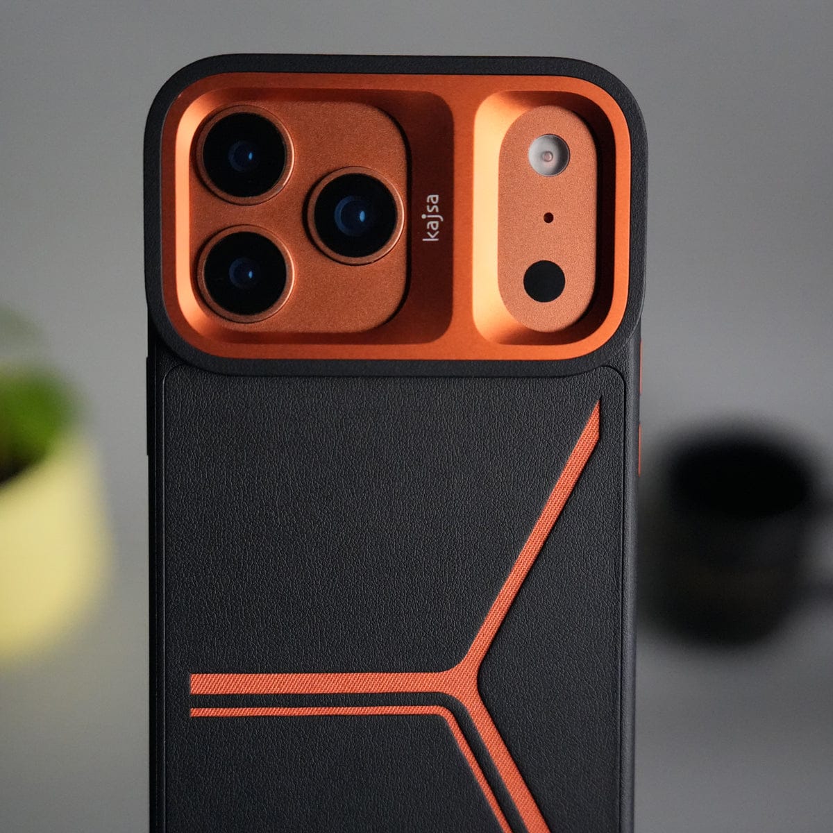 iPhone 17 Pro Tri-Strike Pattern Leather Case | Premium Luxury Back Cover with Metal Camera Frame