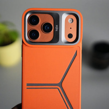 iPhone 17 Pro Tri-Strike Pattern Leather Case | Premium Luxury Back Cover with Metal Camera Frame