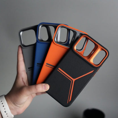 iPhone 17 Pro Tri-Strike Pattern Leather Case | Premium Luxury Back Cover with Metal Camera Frame