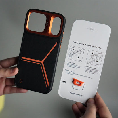 iPhone 17 Pro Max Tri-Strike Pattern Leather Case | Premium Luxury Back Cover with Metal Camera Frame