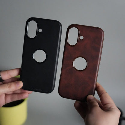 iPhone 17 PU Leather Logo Cut Plain Case Premium Finish Cover