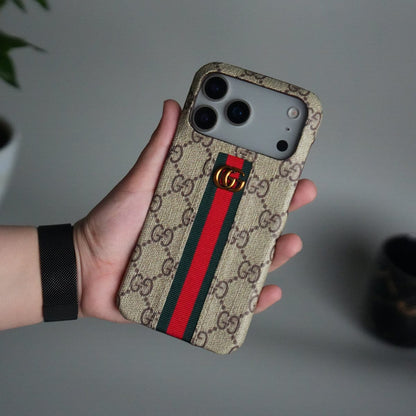 iPhone 17 Series GG Fashion Green Red Stripe Cover | BEIGE