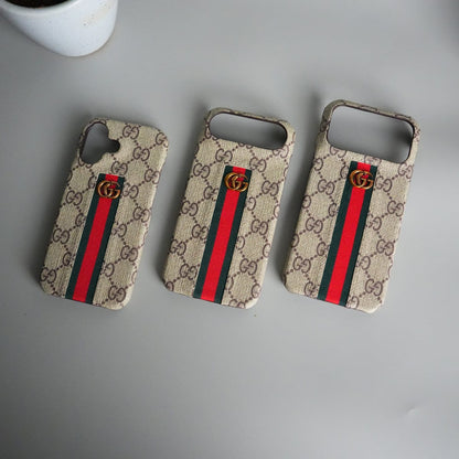 iPhone 17 Series GG Fashion Green Red Stripe Cover | BEIGE