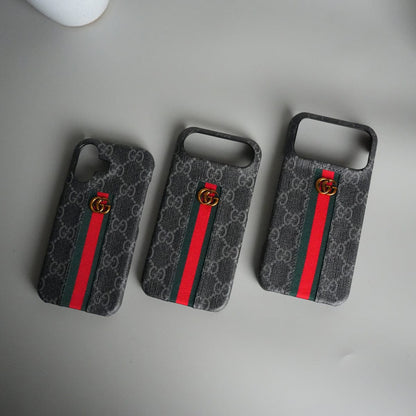 iPhone 17 Series GG Fashion Green Red Stripe Cover | BLACK