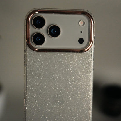 iPhone 17 Series Glitter Case | Transparent Cover with Sparkle Finish & Metallic Camera Bumper