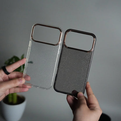 iPhone 17 Series Glitter Case | Transparent Cover with Sparkle Finish & Metallic Camera Bumper