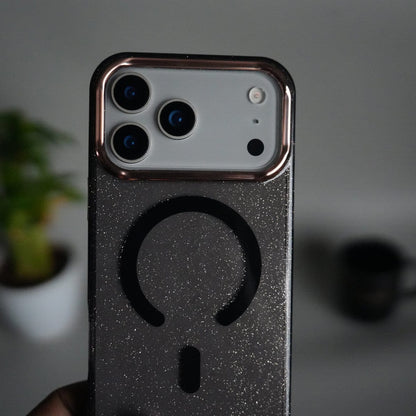 iPhone 17 Series Glitter MagSafe Case | Transparent Cover with Sparkle Finish & Metallic Camera Bumper