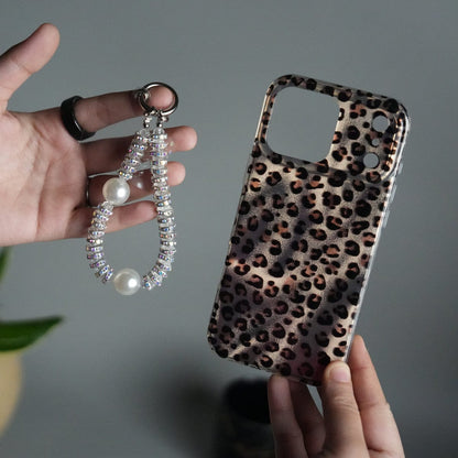 iPhone 17 Series Leopard Print Case with Beaded Wrist Strap | Cute Transparent Designer Cover