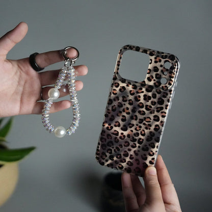 iPhone 17 Series Leopard Print Case with Beaded Wrist Strap | Cute Transparent Designer Cover