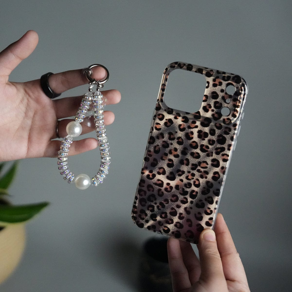 iPhone 17 Series Leopard Print Case with Beaded Wrist Strap | Cute Transparent Designer Cover