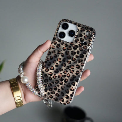 iPhone 17 Series Leopard Print Case with Beaded Wrist Strap | Cute Transparent Designer Cover