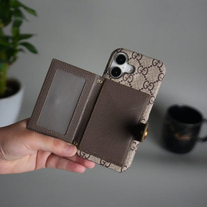 iPhone 17 Series Luxury Brand GG Wallet Case Cover