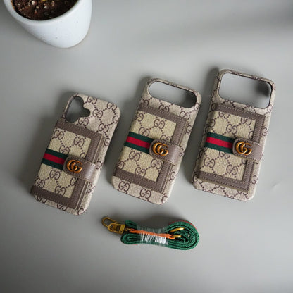 iPhone 17 Series Luxury Brand GG Wallet Case Cover
