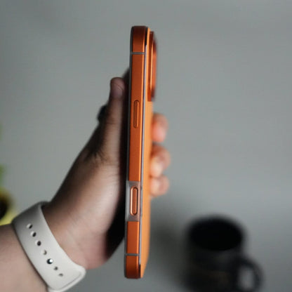 iPhone 17 Series Metal Side Bumper Leather Feel Magsafe case Cover | Orange