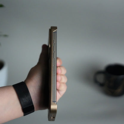 iPhone 17 Series Metallic Wood Leather AeroFLex Aluminium  Case With Rotating Stand