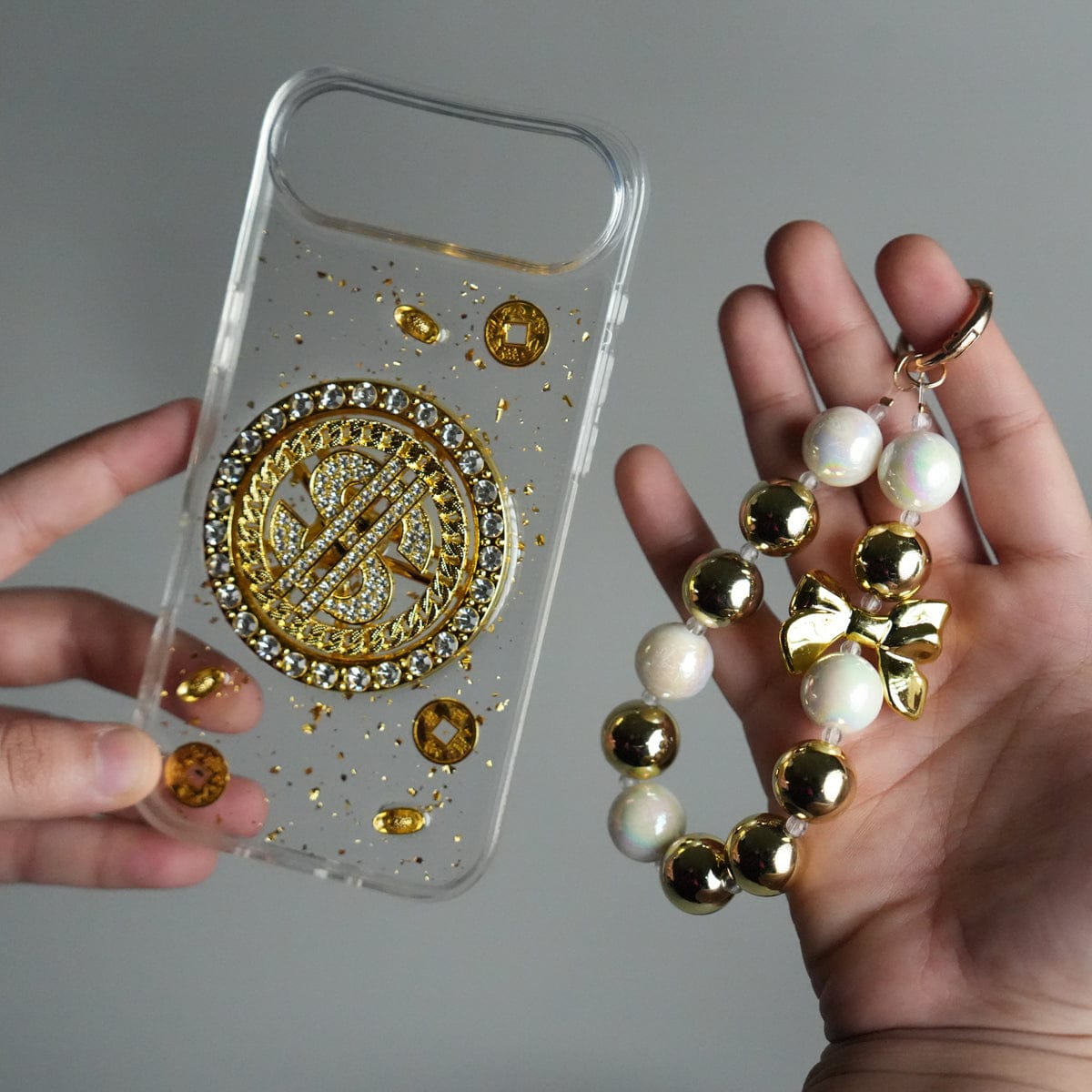 iPhone 17 Series Premium Rotation Dollar Bracelet Wristband Chain Phone Case Cover