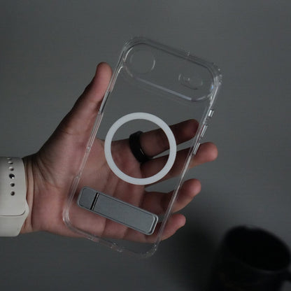 iPhone 17 Series Transparent Bottom Metal Stand MagSafe Supported Case Cover