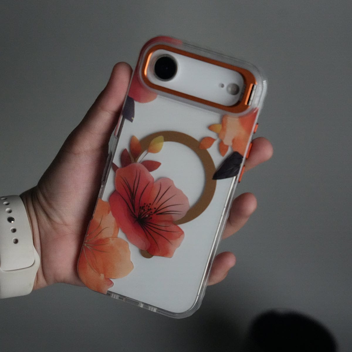 iPhone 17 Air FloraCrystal Clear Floral Design Case with Color Metal Camera Stand Frame