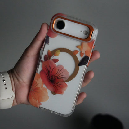 iPhone 17 Air FloraCrystal Clear Floral Design Case with Color Metal Camera Stand Frame