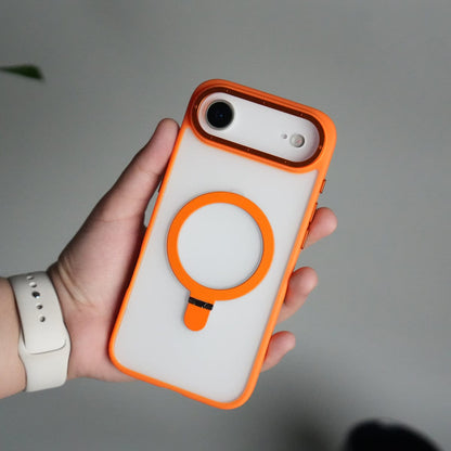 iPhone 17 Air Frosted Case with Metal Camera Bump & Metal Kickstand | Shockproof Matte Hybrid Cover