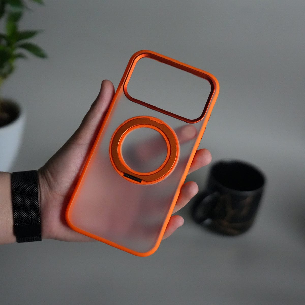 iPhone 17 Pro Transparent Magnetic Ring Case | Frosted Shockproof Kickstand Cover