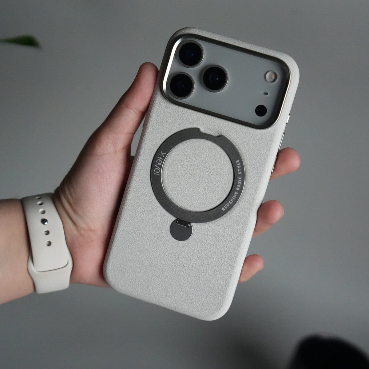 iPhone 17 Pro Premium Leather Kickstand Case | Metal Ring Stand | Shockproof Back Cover
